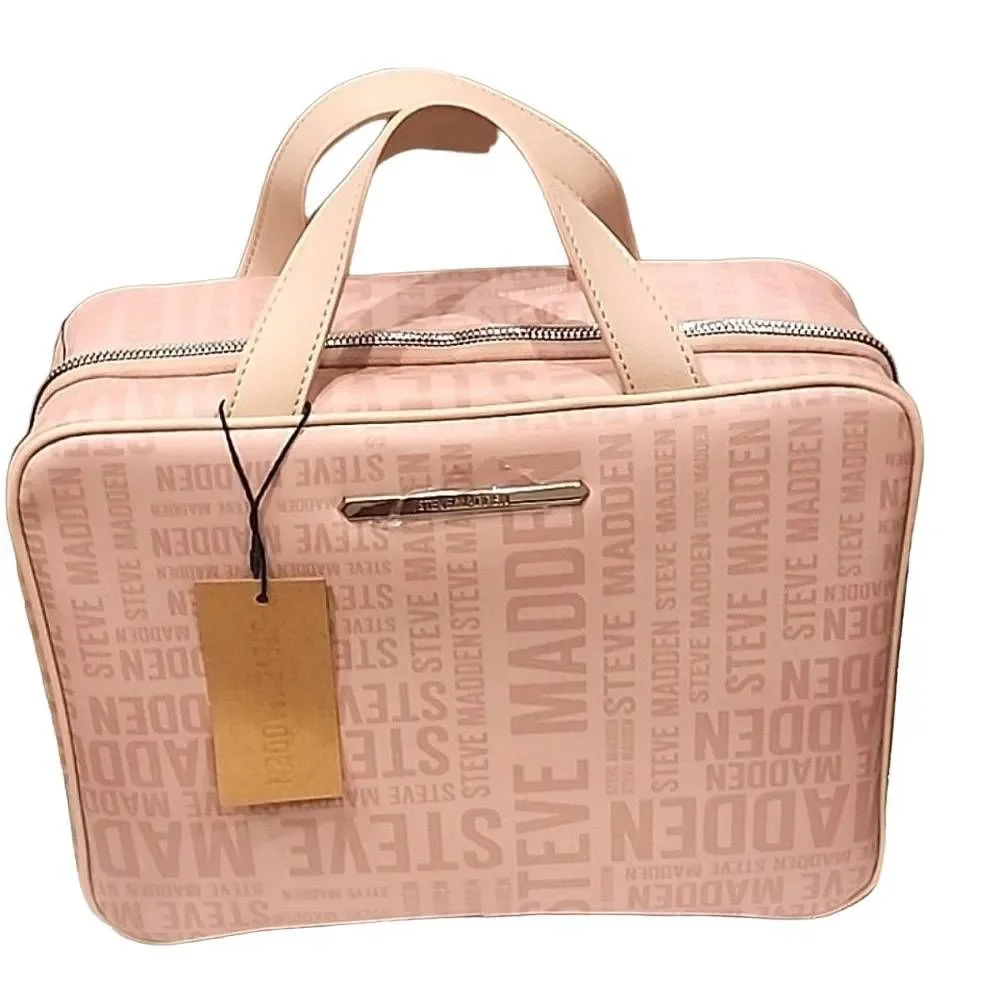 Steve Madden Logo‎ Weekender Zip Around Cosmetic Bag- Blush/Multi